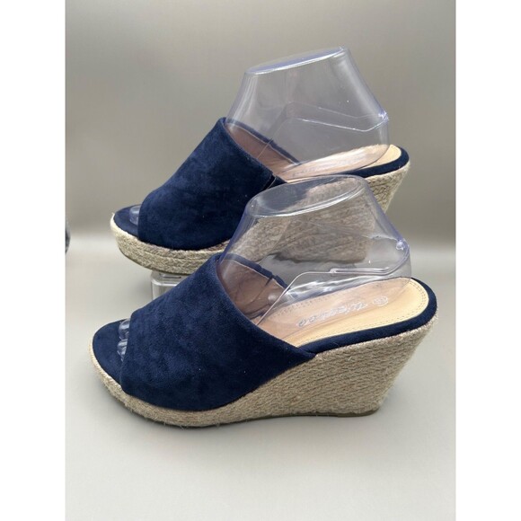 Weeboo Womens Suede Espidrille Wedge Sandals Navy Blue Size 8.5 - Picture 3 of 6